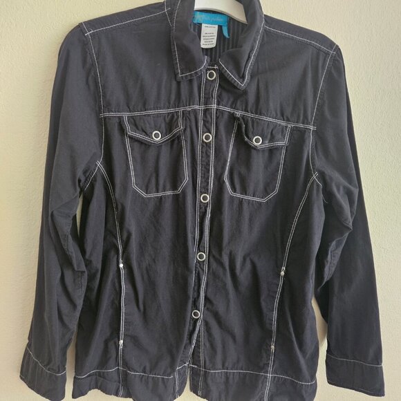 Fresh Produce 100% cotton black stretch Western Rodeo adj. back shirt pockets S - Picture 6 of 9